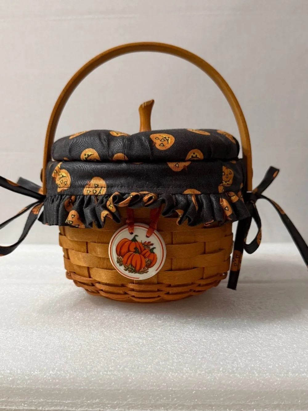 1997 Longaberger Little Pumpkin Basket Smashing Fabric Liner Lid Protector Tie